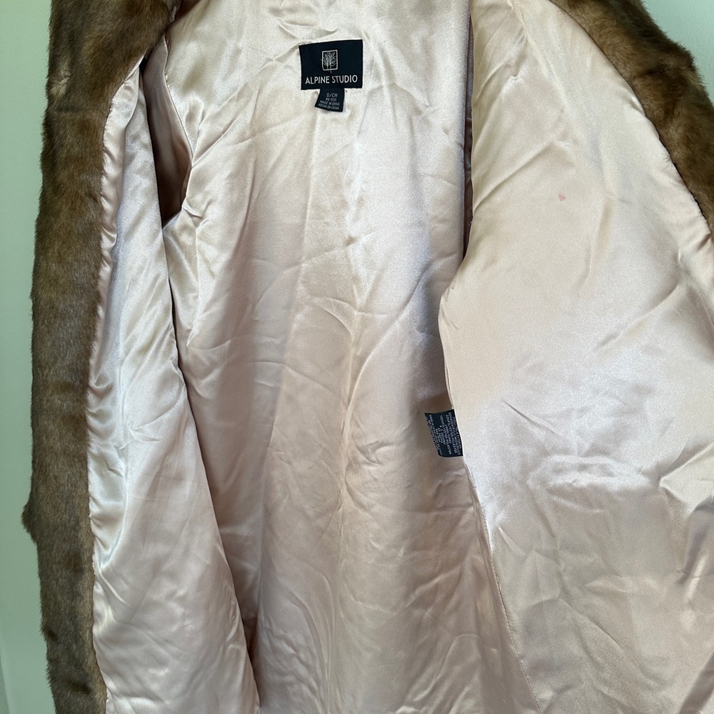 ALPINE STUDIO SOFT LUXURIOUS BROWN FAUX MINK FUR  JACKET COAT SIZE S - Picture 9 of 11